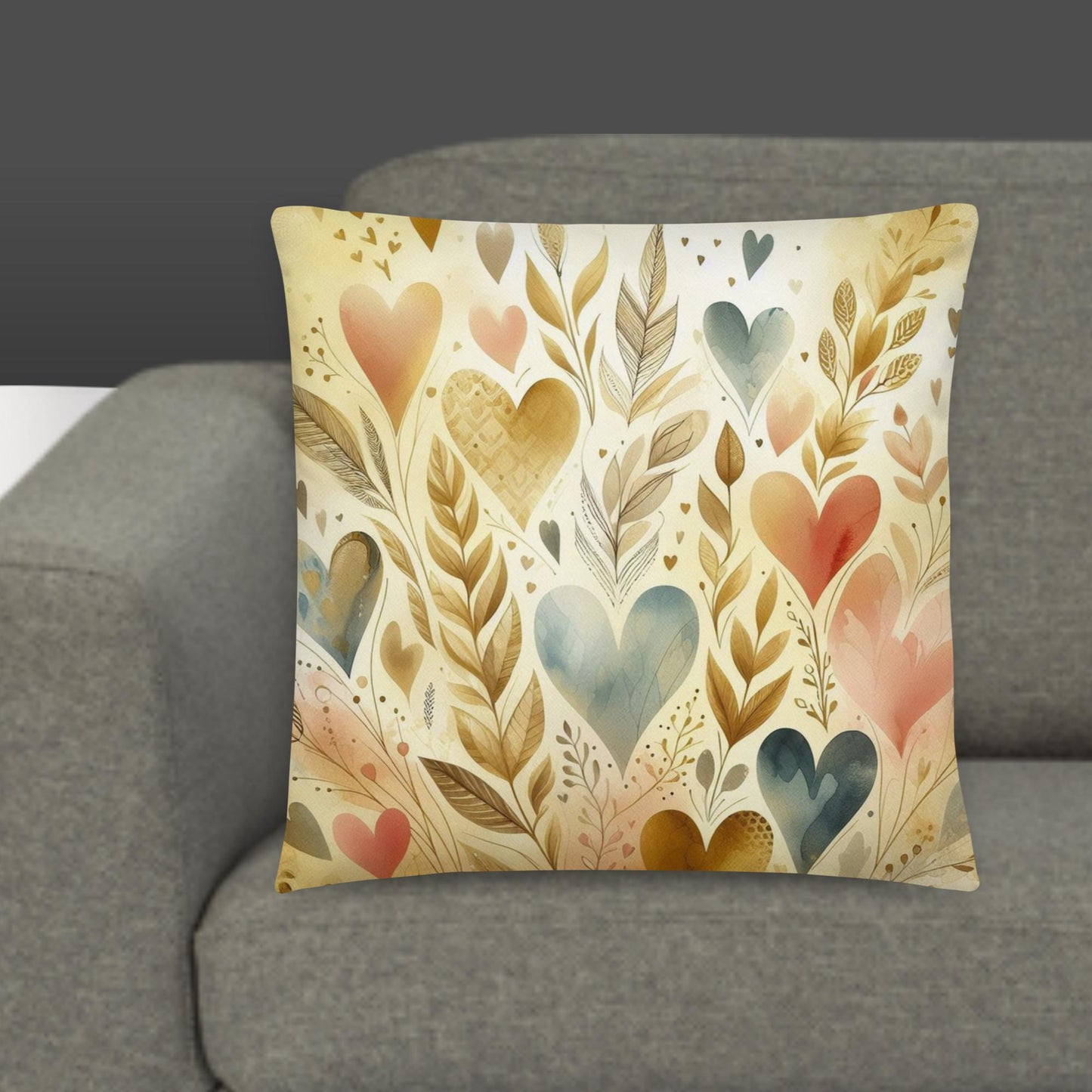 Golden Floral Hearts Accent Throw Pillow