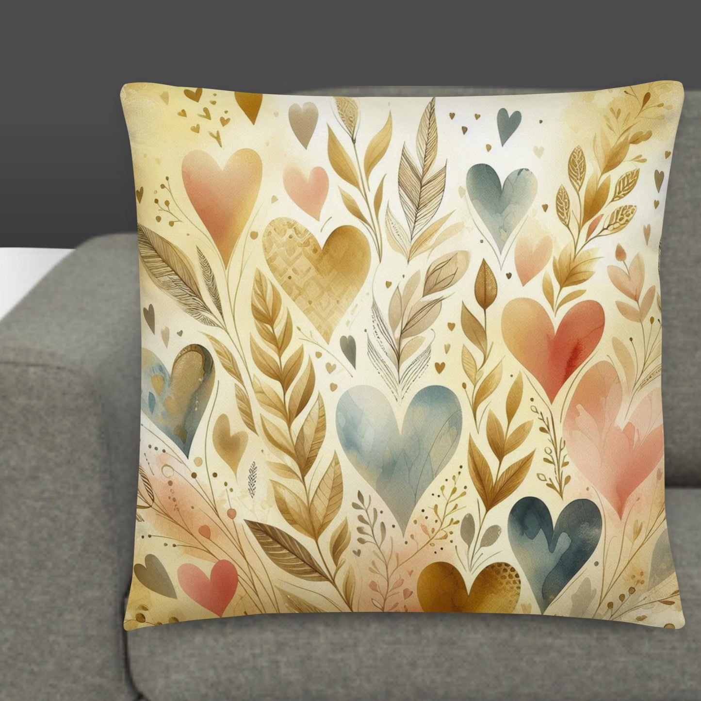 Golden Floral Hearts Accent Throw Pillow