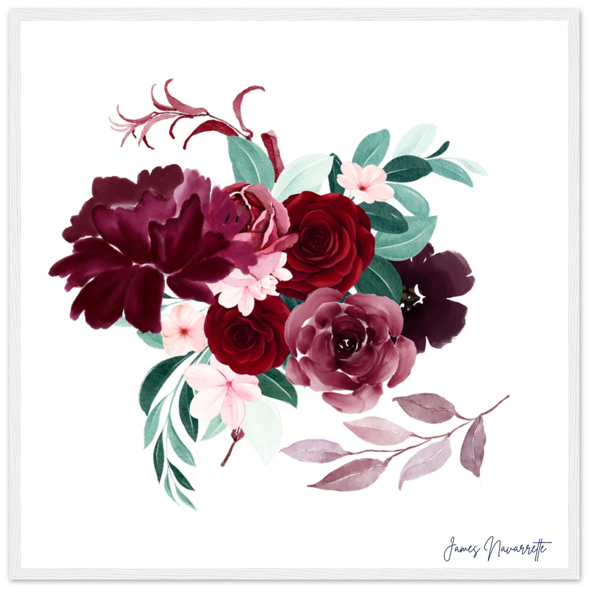 Burgundy Floral Premium Framed Print - Elegant Home Decor - Misfit Marketing Design Studios