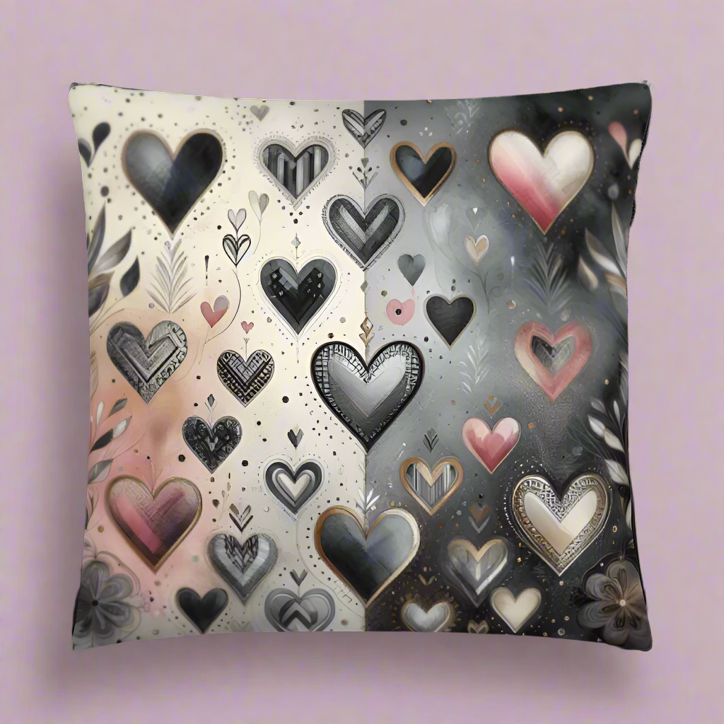 Ebony Chrome Floral Hearts Accent Throw Pillow