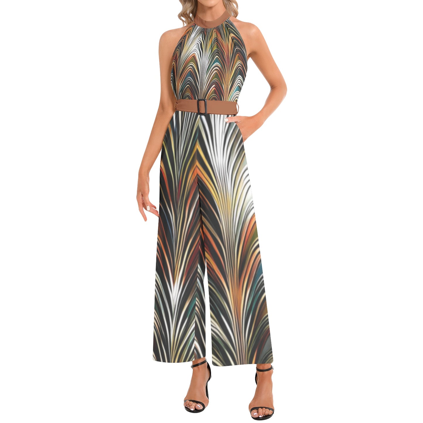 Groovy Halter Neck Belted Jumpsuit