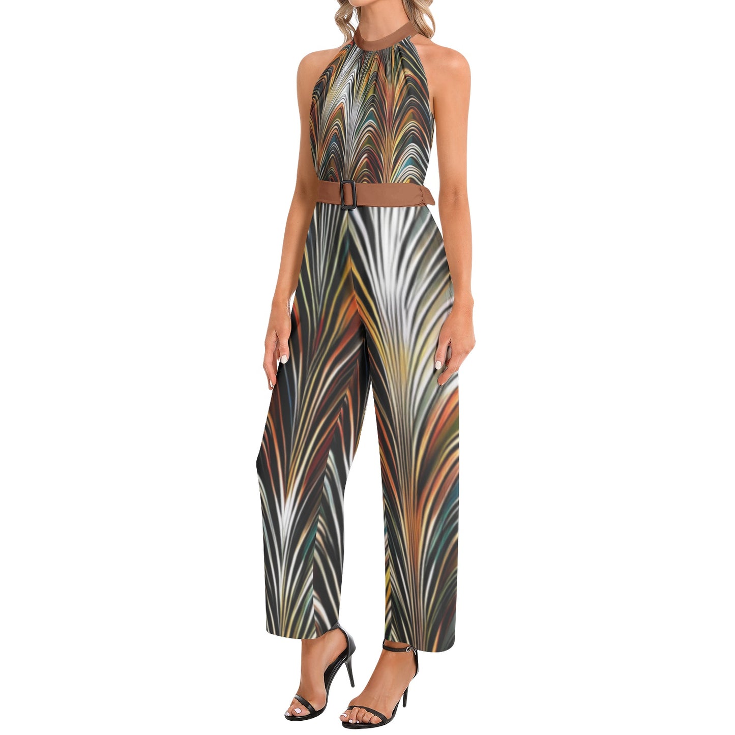 Groovy Halter Neck Belted Jumpsuit