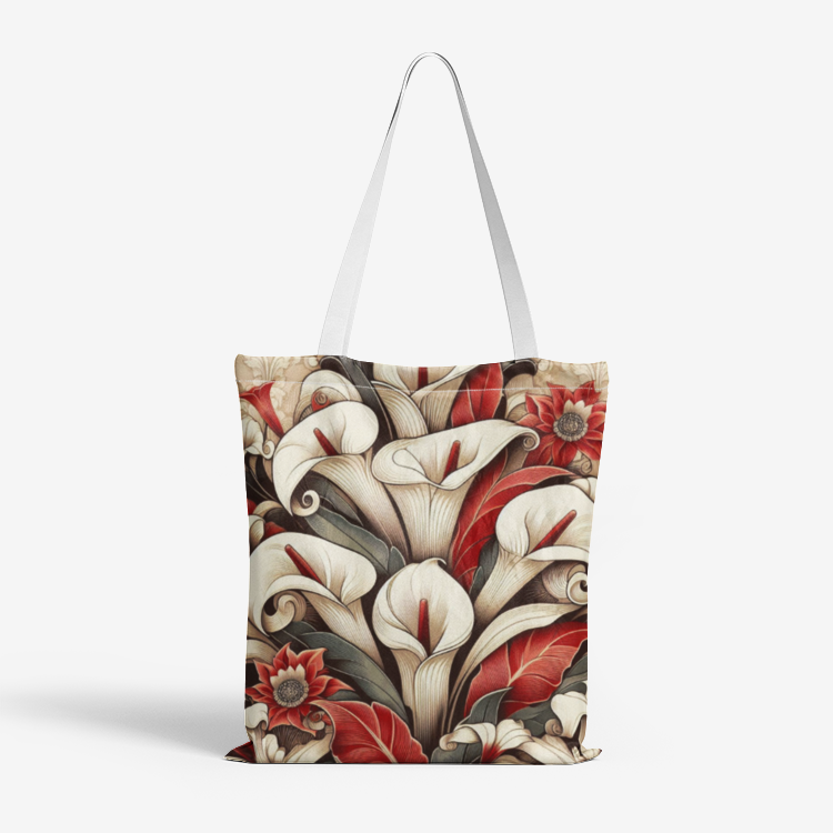 White Lilies and Roses Natural Canvas Tote Bag