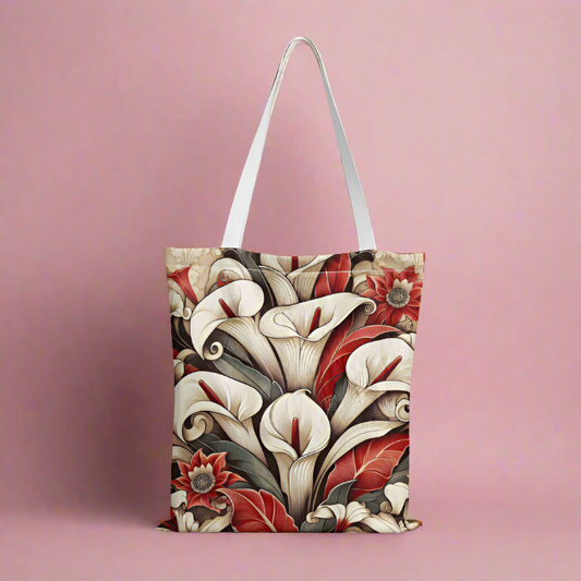 White Lilies and Roses Natural Canvas Tote Bag