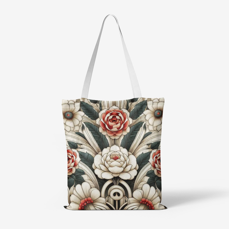 White Lilies and Roses Natural Canvas Tote Bag