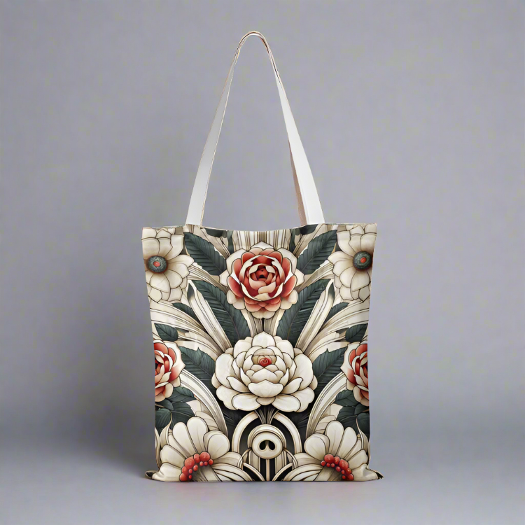 White Lilies and Roses Natural Canvas Tote Bag