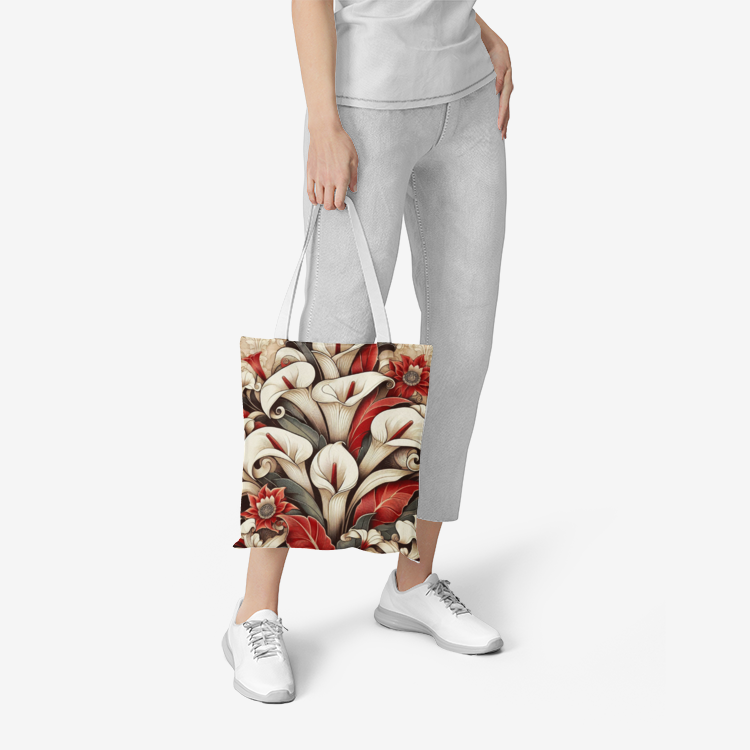 White Lilies and Roses Natural Canvas Tote Bag