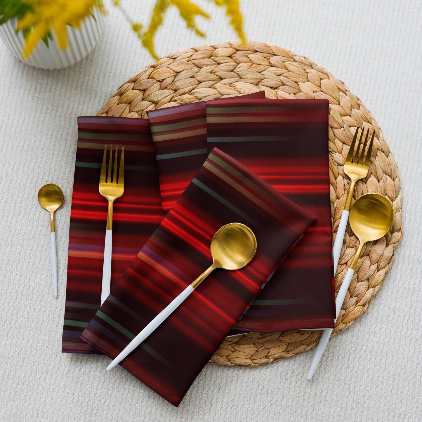 Burgundy Striped Cloth Napkin Set - Elegant Dining and Entertaining Accessory - Misfit Marketing Design Studios