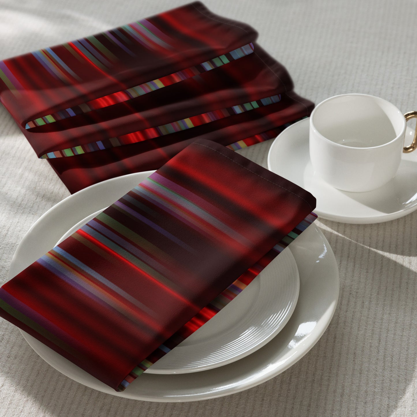 Burgundy Striped Cloth Napkin Set - Elegant Dining and Entertaining Accessory - Misfit Marketing Design Studios