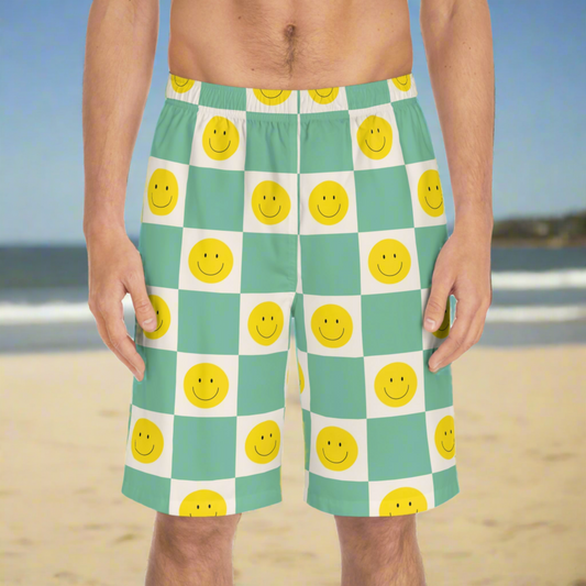 Retro Happy Face Board Shorts