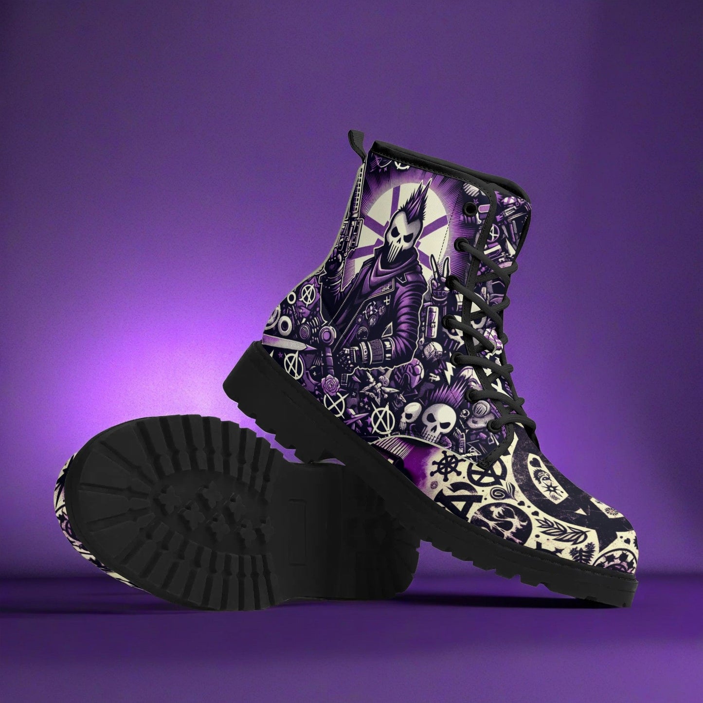 Black Leather Punk Rock Boots with Outsole - Mens Fashion - Misfit Marketing Design Studios