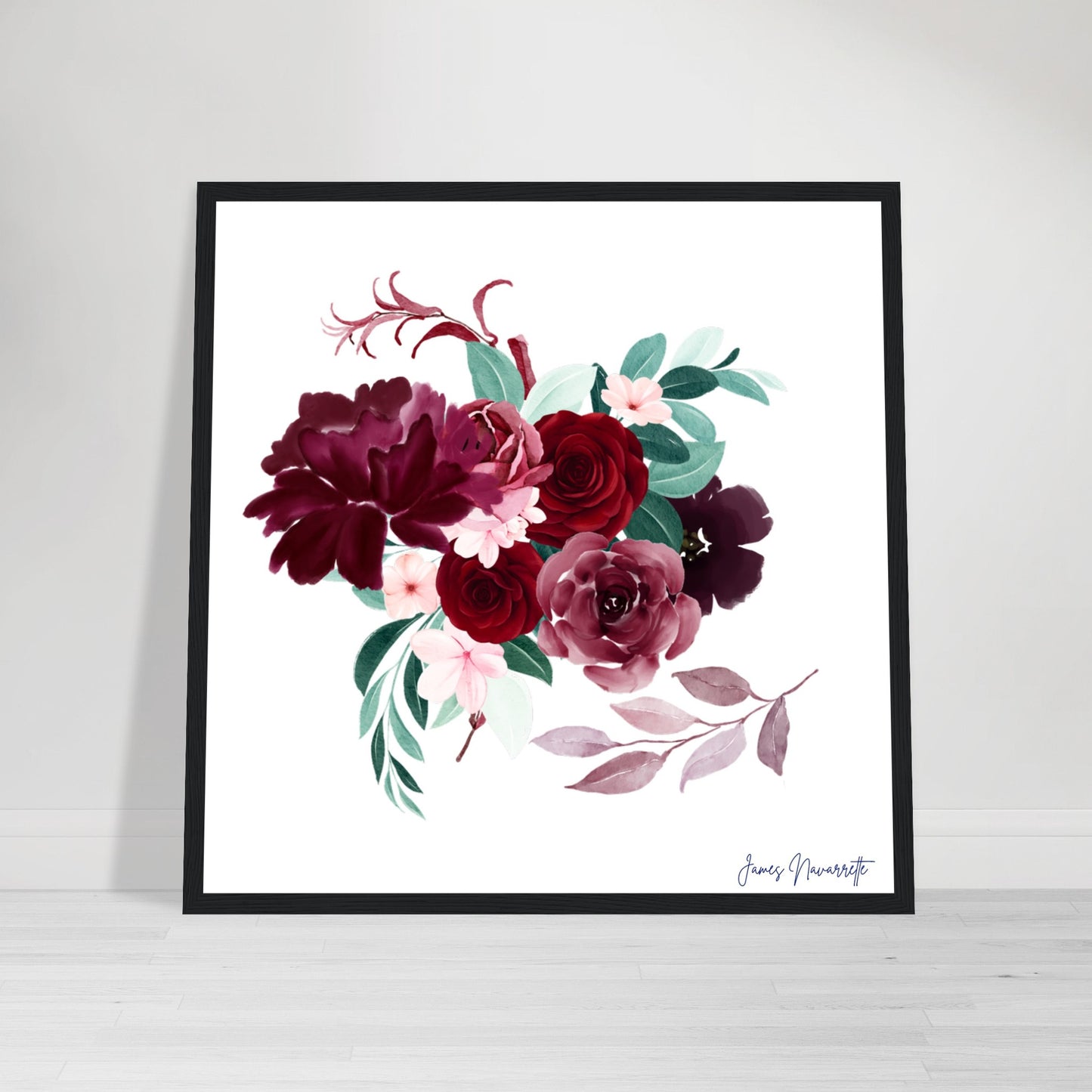 Burgundy Floral Premium Framed Print - Elegant Home Decor - Misfit Marketing Design Studios