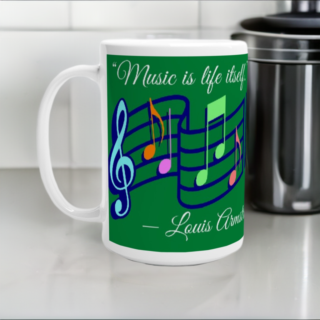 Musical Inspiration Green 15oz Ceramic Mug Active - Misfit Marketing Design Studios