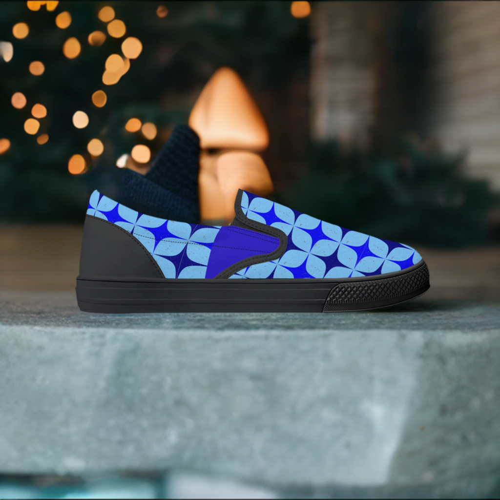 Blue Retro Inspired Men's Slip-On Shoes - Misfit Marketing Design Studios