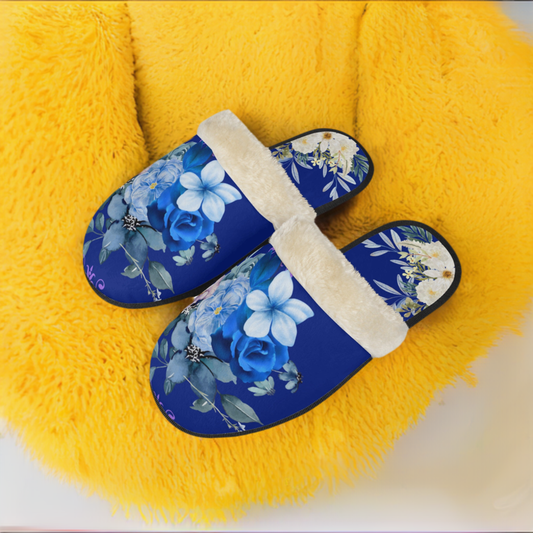 Blue Bouquet Plush Slippers - Warm Lightweight Comfort for Ultimate Relaxation - Misfit Marketing Design Studios