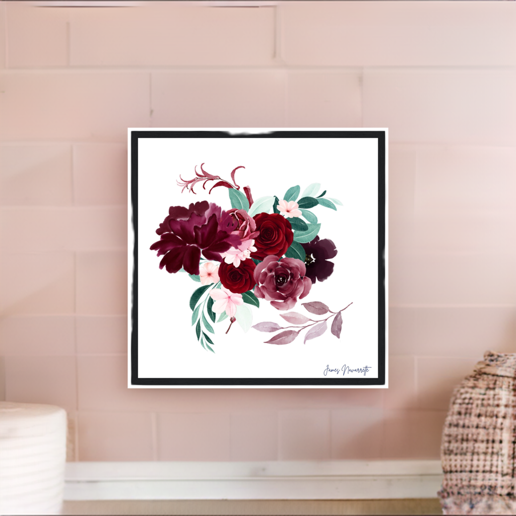 Burgundy Floral Premium Framed Print - Elegant Home Decor - Misfit Marketing Design Studios