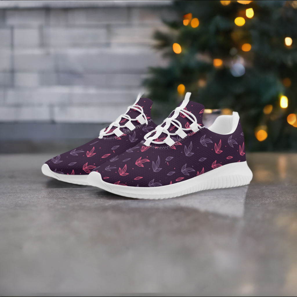 Dark Purple Leaves Lace Up Running Shoes - Misfit Marketing Design Studios