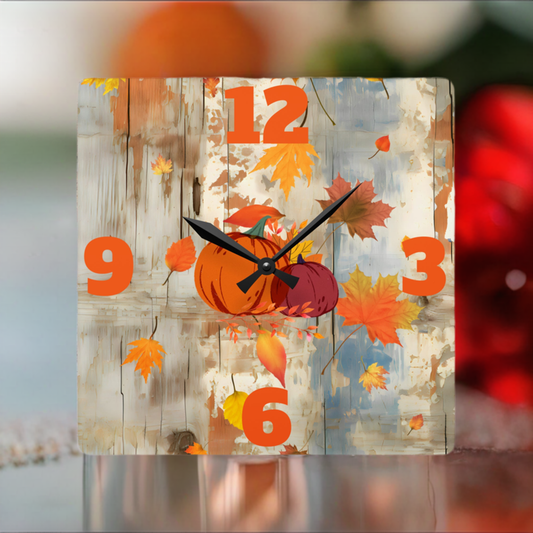 Autumn Pumpkin Acrylic Wall Clock - Fall Home Decor - Misfit Marketing Design Studios