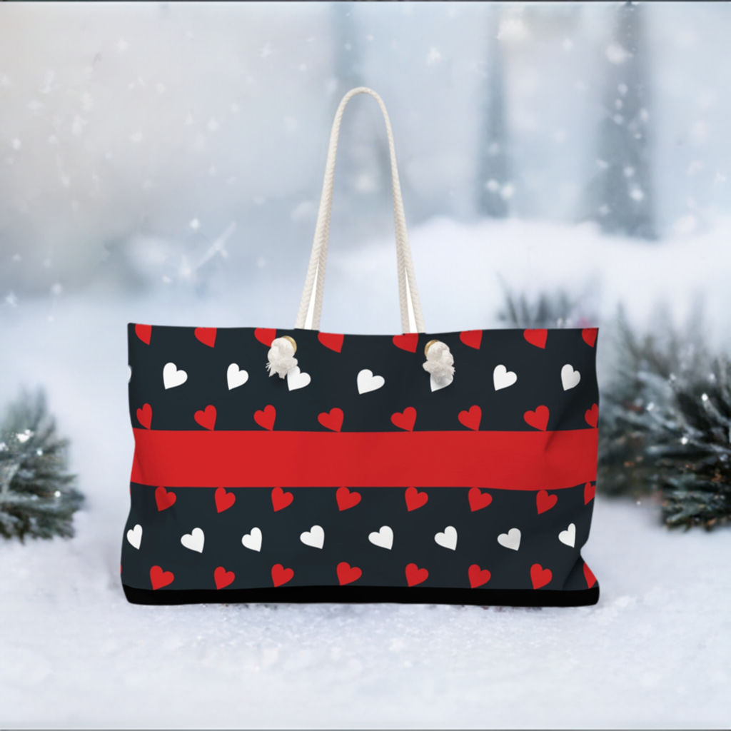 Red and White Hearts Weekender Bag - Perfect for a Romantic Getaway - Misfit Marketing Design Studios