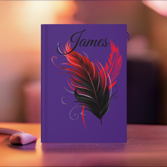 Personalized Red Feather Hardcover Journal - Customizable Notebook for Writing and Note Taking - Misfit Marketing Design Studios