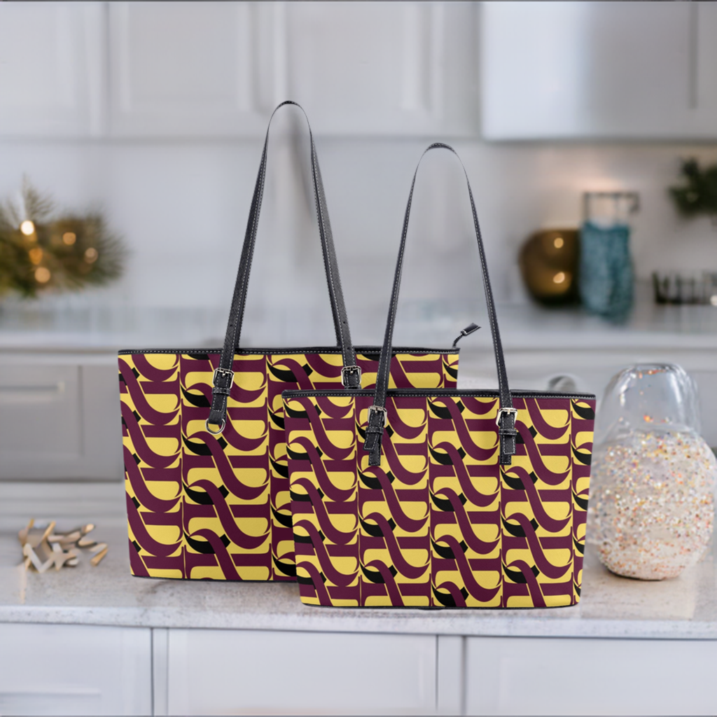 Deep Burgundy Royal Yellow Leather Tote - Misfit Marketing Design Studios