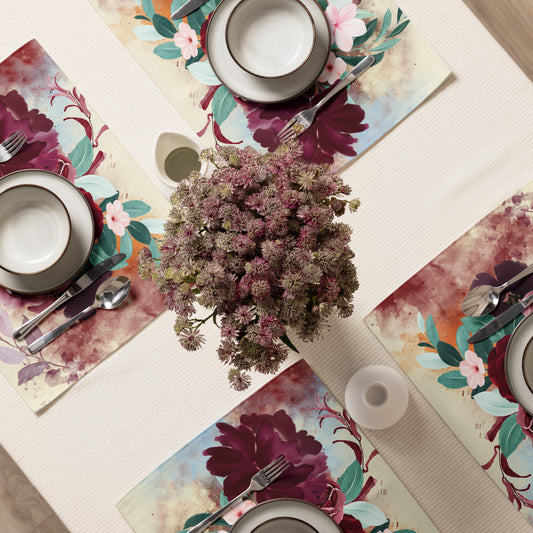 Burgundy Bouquet Placemat Set - Elegant Dining Decor - Misfit Marketing Design Studios