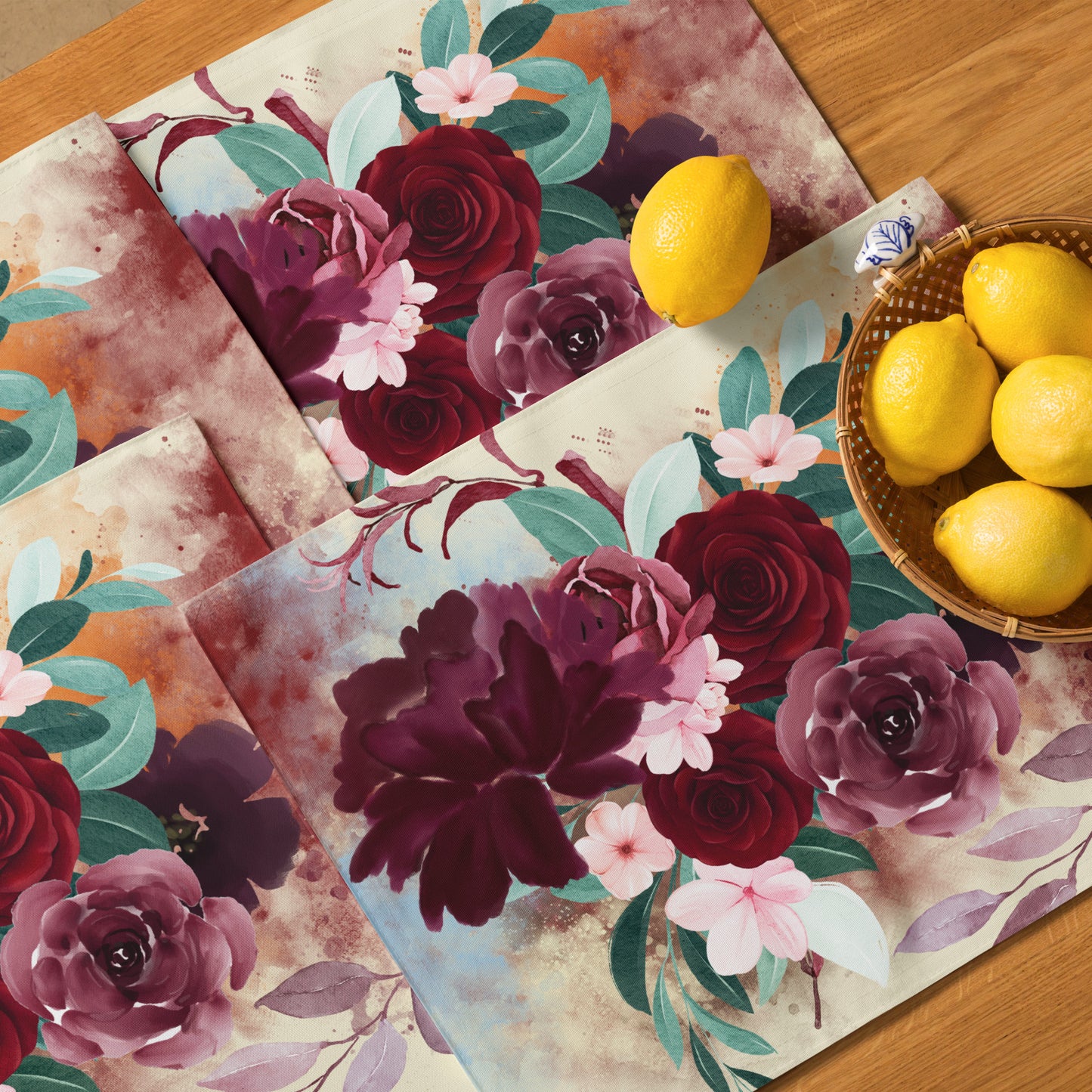 Burgundy Bouquet Placemat Set - Elegant Dining Decor - Misfit Marketing Design Studios