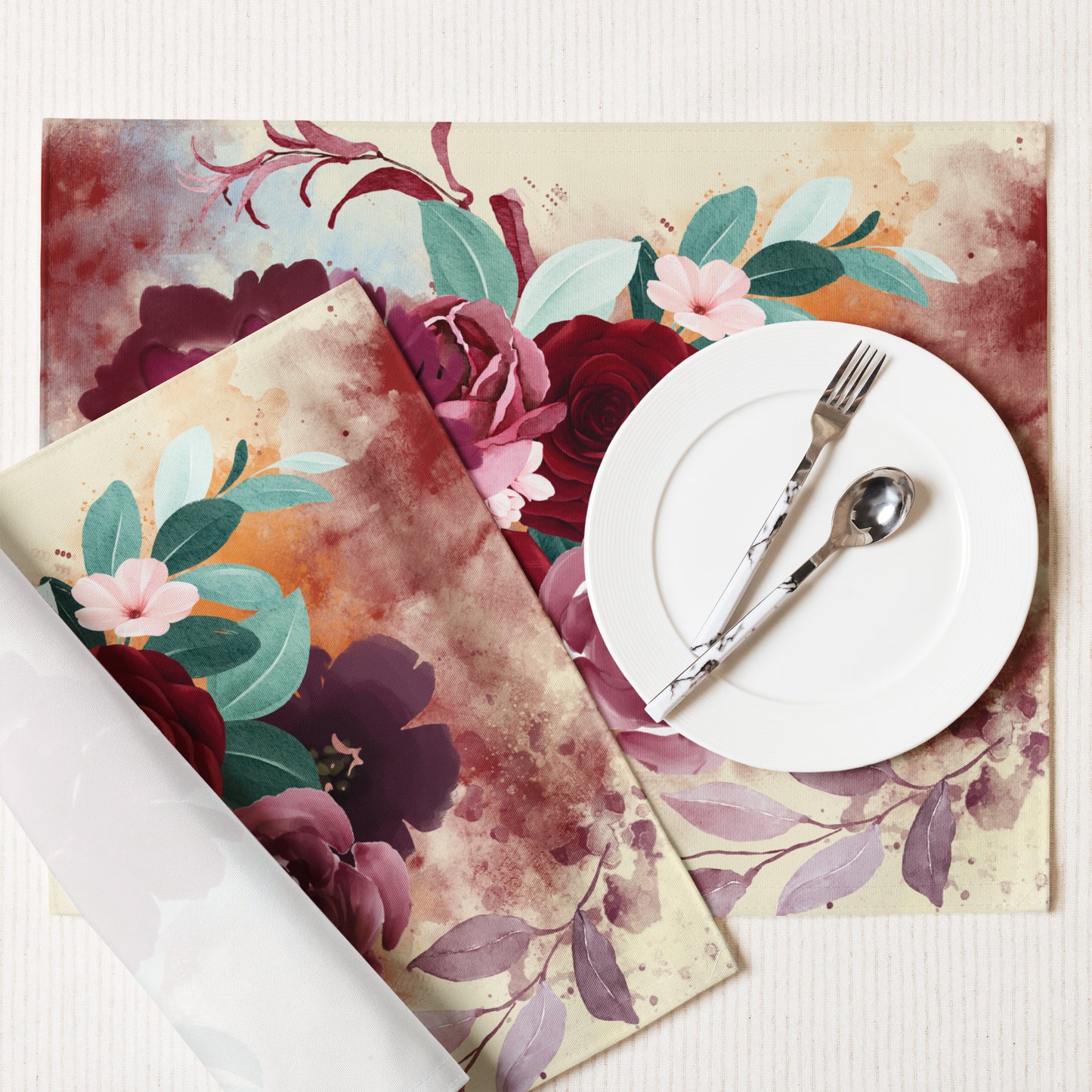 Burgundy Bouquet Placemat Set - Elegant Dining Decor - Misfit Marketing Design Studios