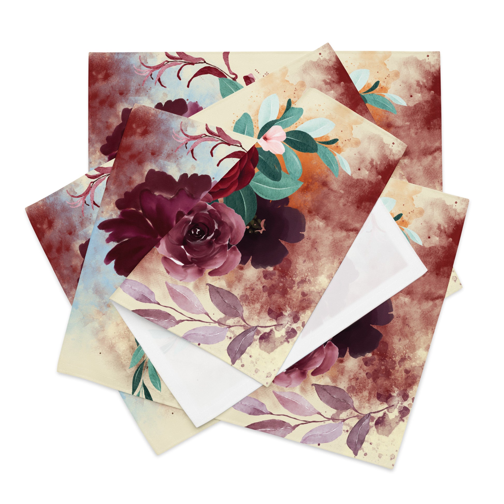 Burgundy Bouquet Placemat Set - Elegant Dining Decor - Misfit Marketing Design Studios