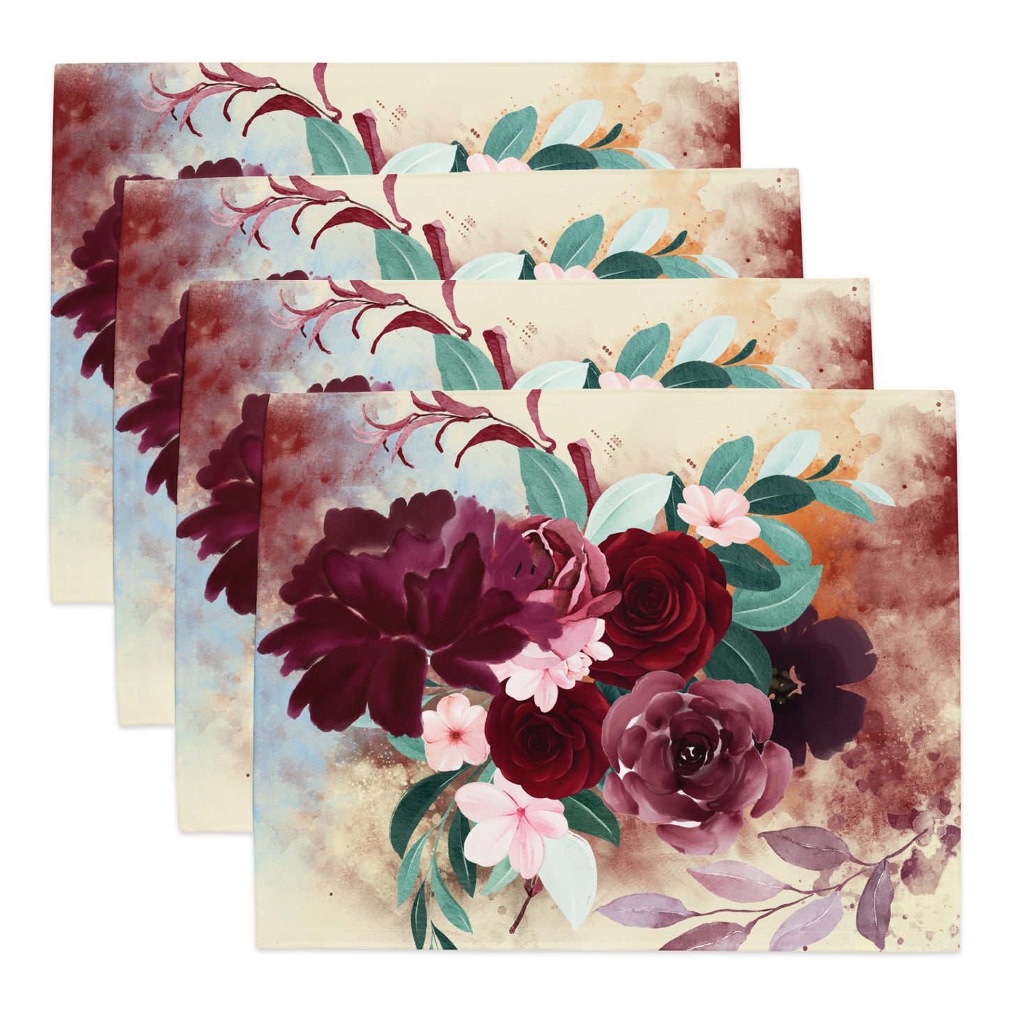 Burgundy Bouquet Placemat Set - Elegant Dining Decor - Misfit Marketing Design Studios