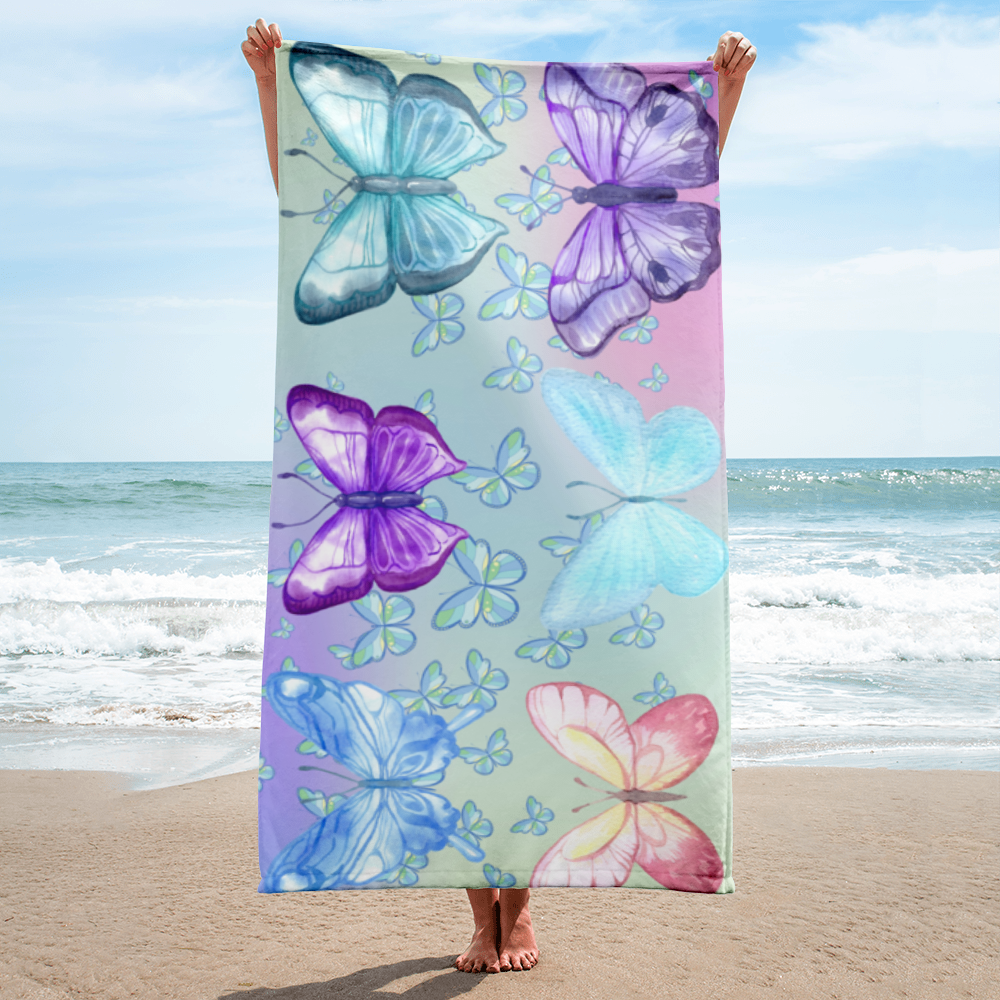 Pastel Butterflies Terry Fabric Towel - Misfit Marketing Designs