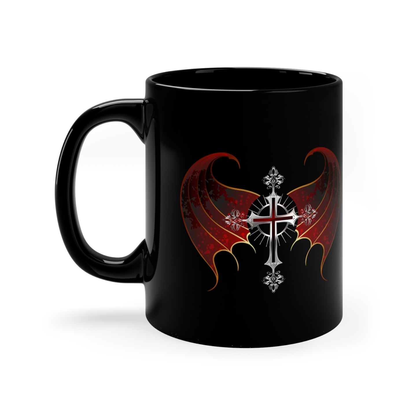 Gothic Winged Silver Cross Mug - Misfit Marketing Designs