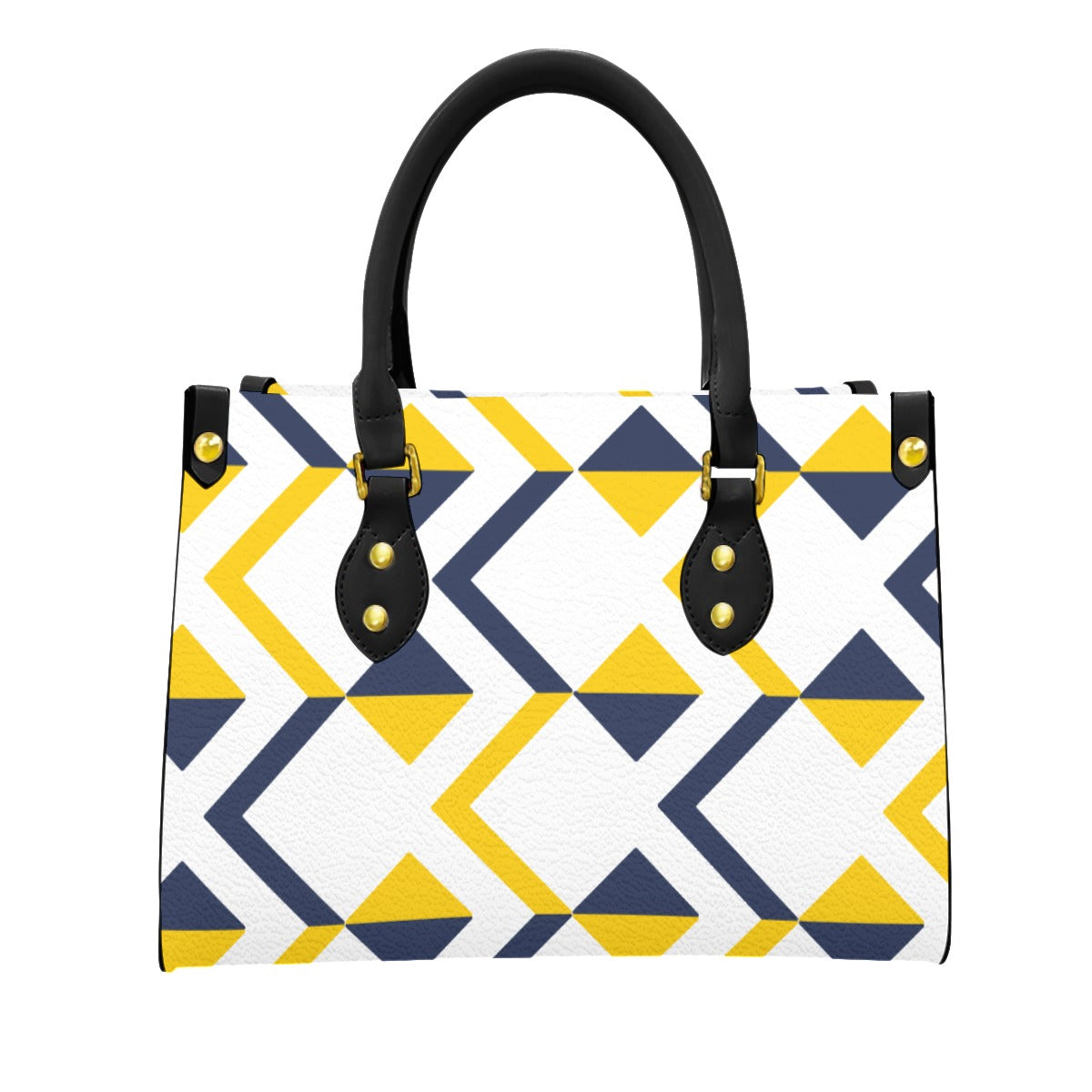 Golden Yellow and Blue Abstract X Leather Handbag -white - Misfit Marketing Designs