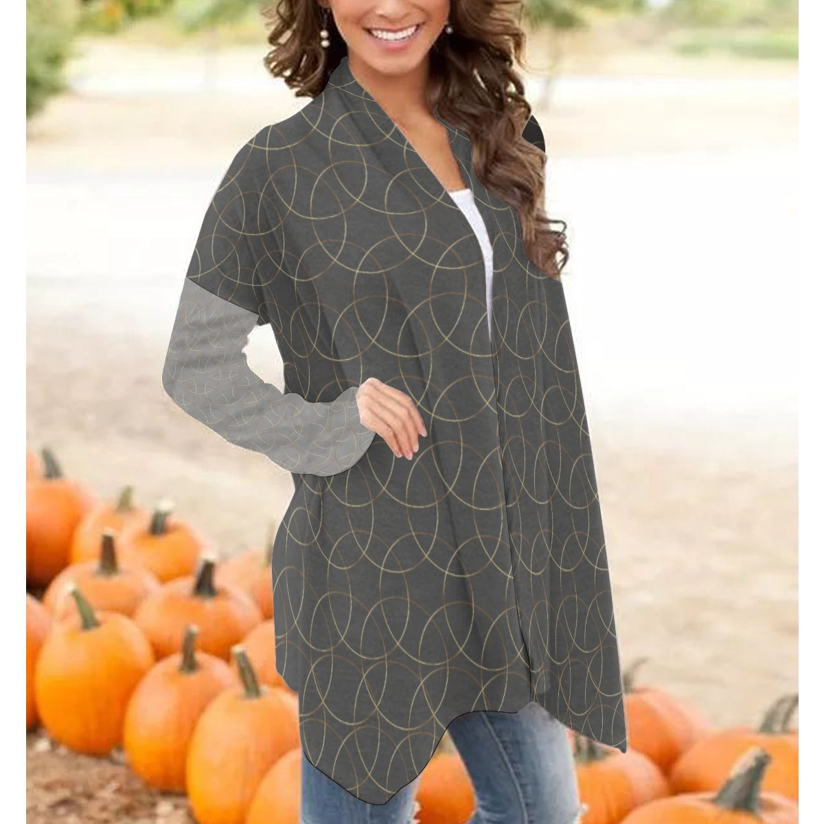 Gold Rings Long Sleeve Cardigan in Grey - Cozy and Chic - Misfit Marketing Design Studios