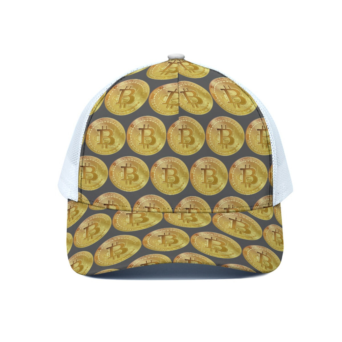 Bitcoin Trucker Hat - Unisex White Half-Mesh - Cryptocurrency Gift - Misfit Marketing Design Studios