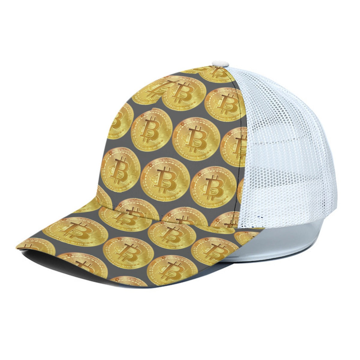 Bitcoin Trucker Hat - Unisex White Half-Mesh - Cryptocurrency Gift - Misfit Marketing Design Studios