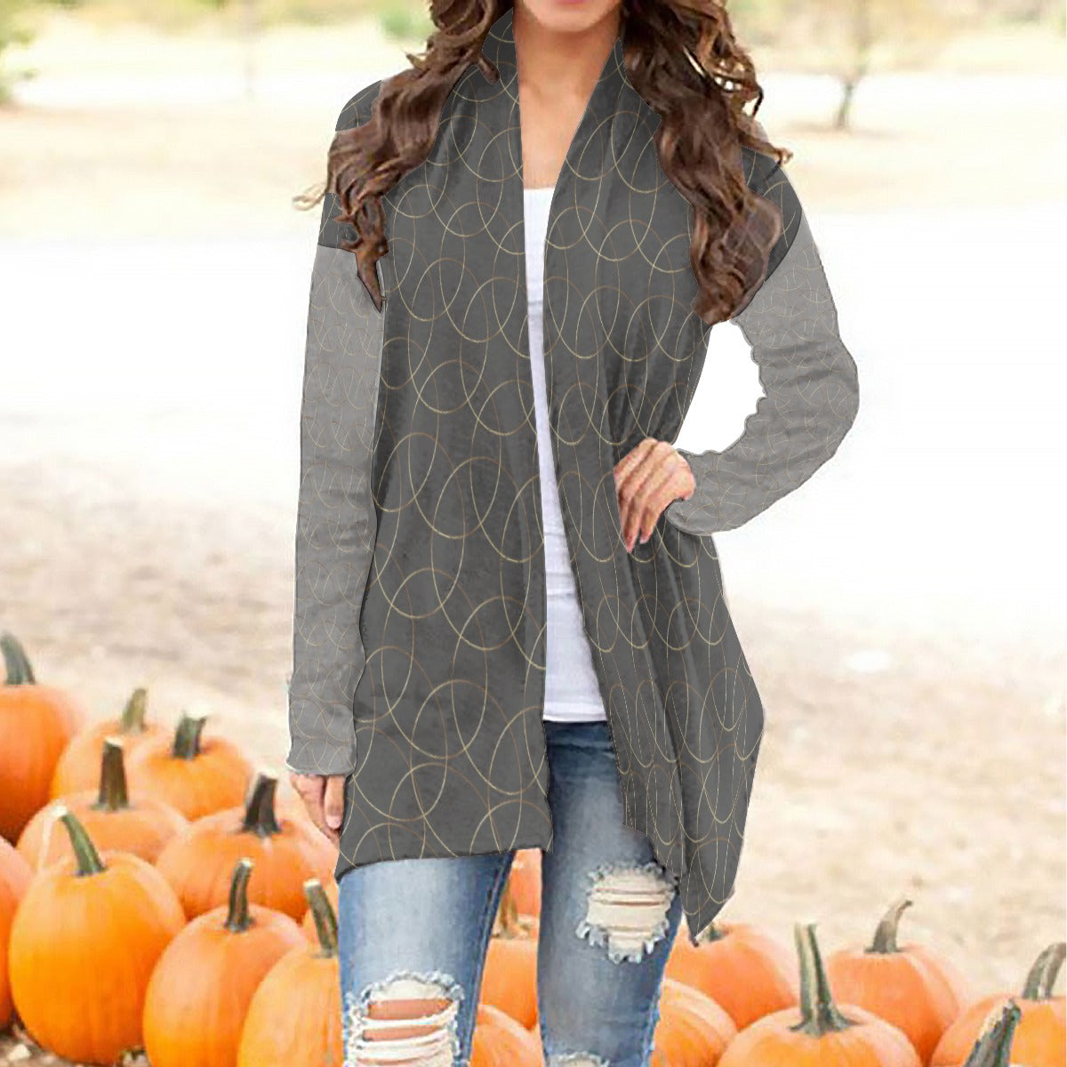 Gold Rings Long Sleeve Cardigan in Grey - Cozy and Chic - Misfit Marketing Design Studios