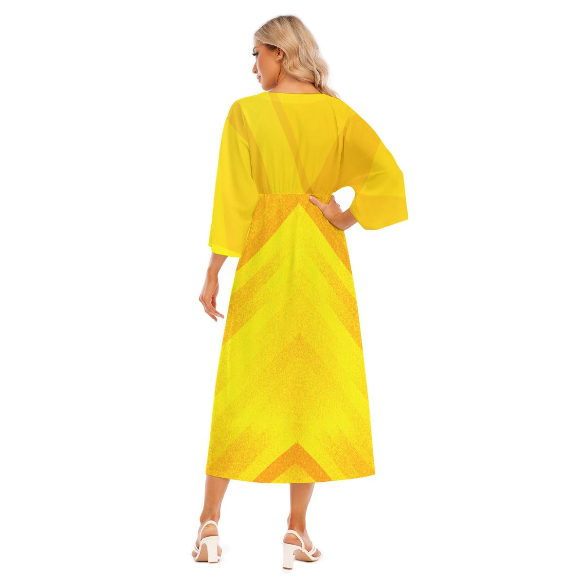 Women's Golden Spring Mid-Sleeve Midi Dress - Elegant and Versatile - Misfit Marketing Design Studios