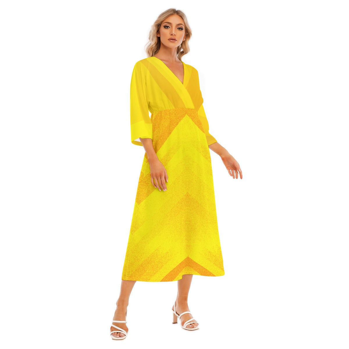 Women's Golden Spring Mid-Sleeve Midi Dress - Elegant and Versatile - Misfit Marketing Design Studios