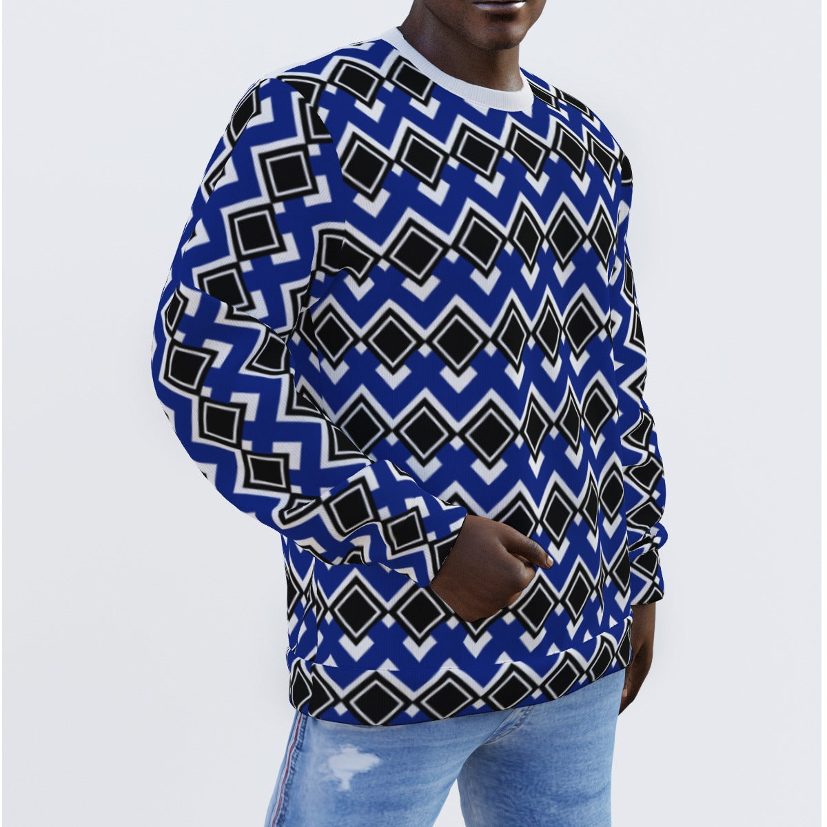 Men's Blue Geometric Abstract Sweater - Misfit Marketing Design Studios