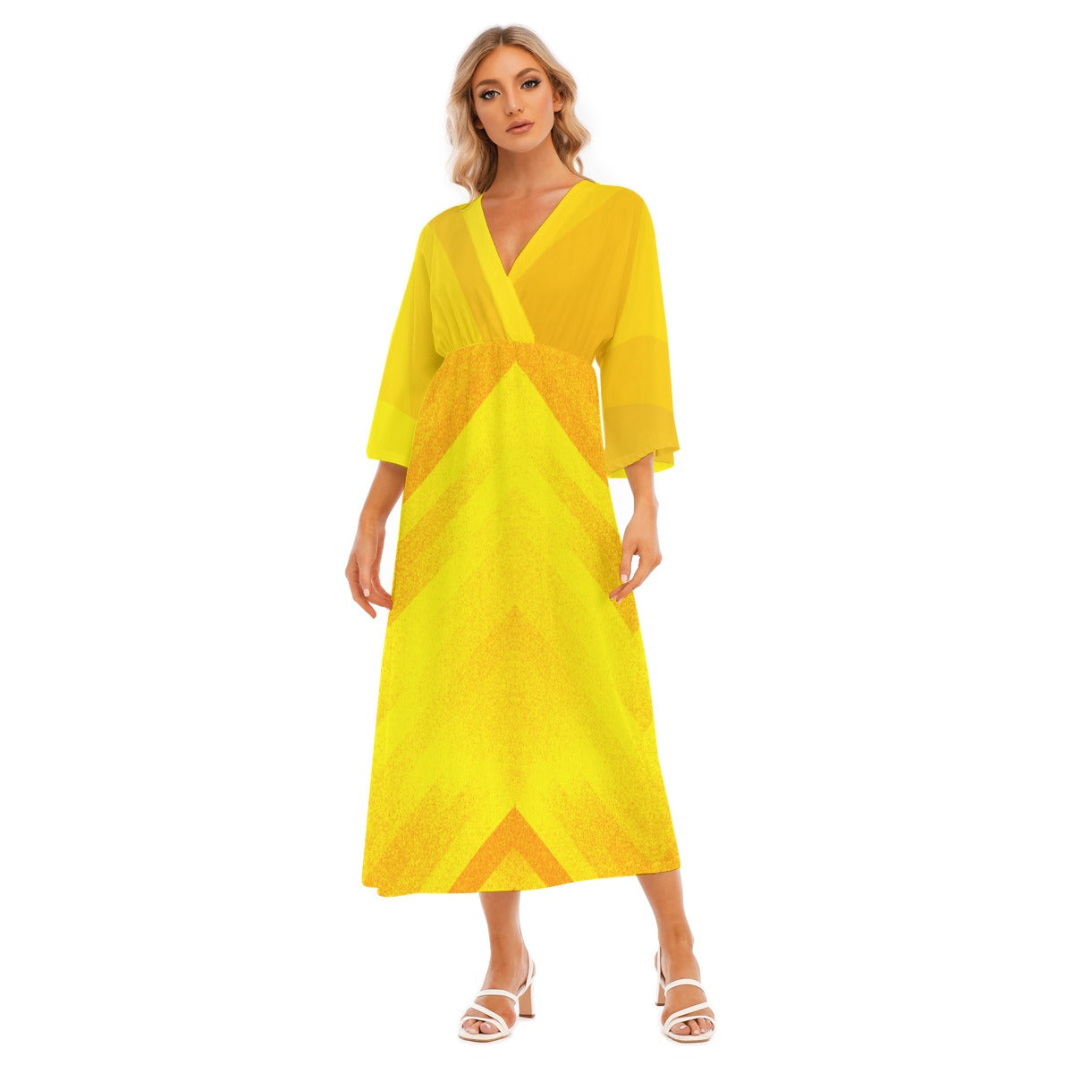 Women's Golden Spring Mid-Sleeve Midi Dress - Elegant and Versatile - Misfit Marketing Design Studios