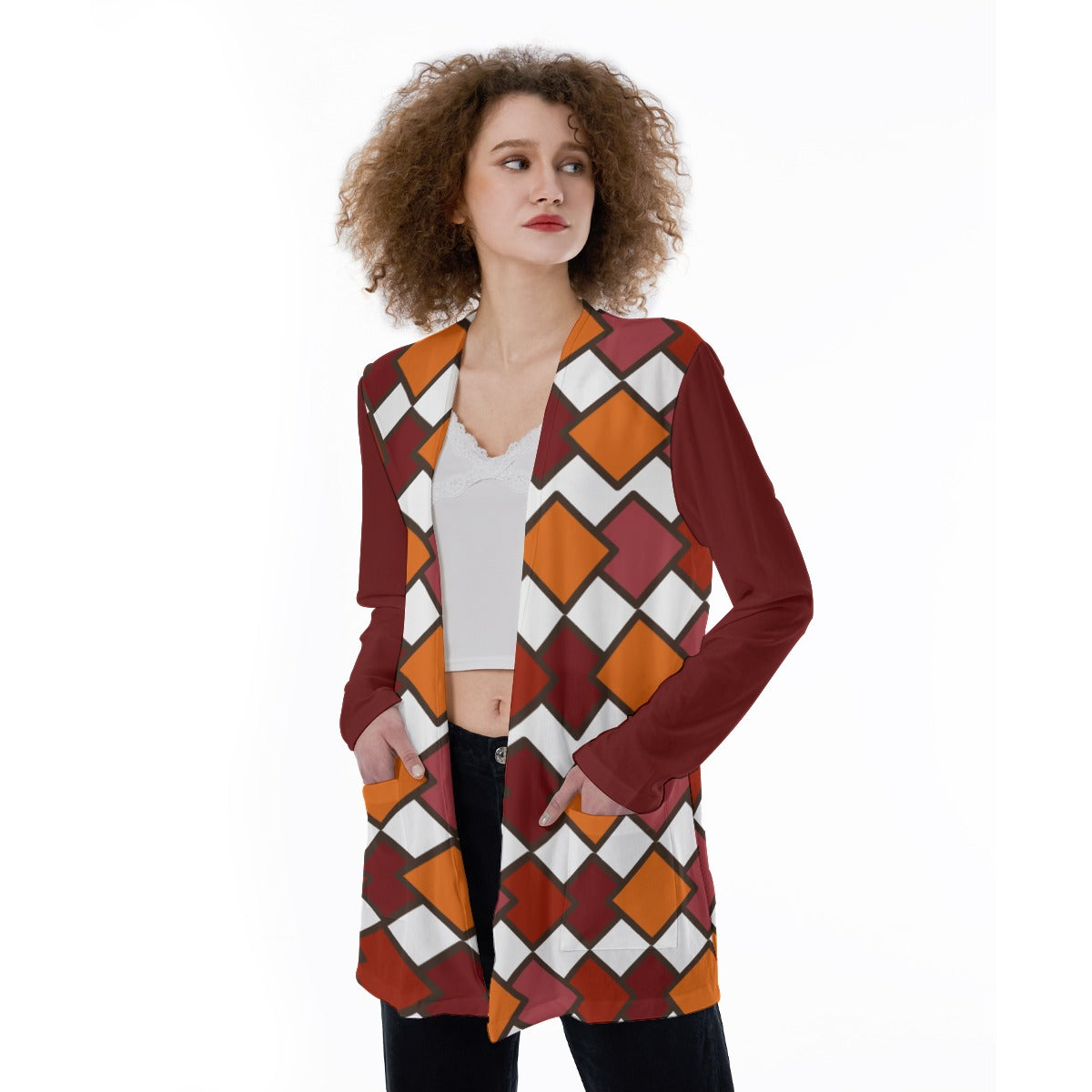 Retro Pattern Pocket Cardigan - Vintage-Inspired Sweater for a Stylish Look - Misfit Marketing Design Studios