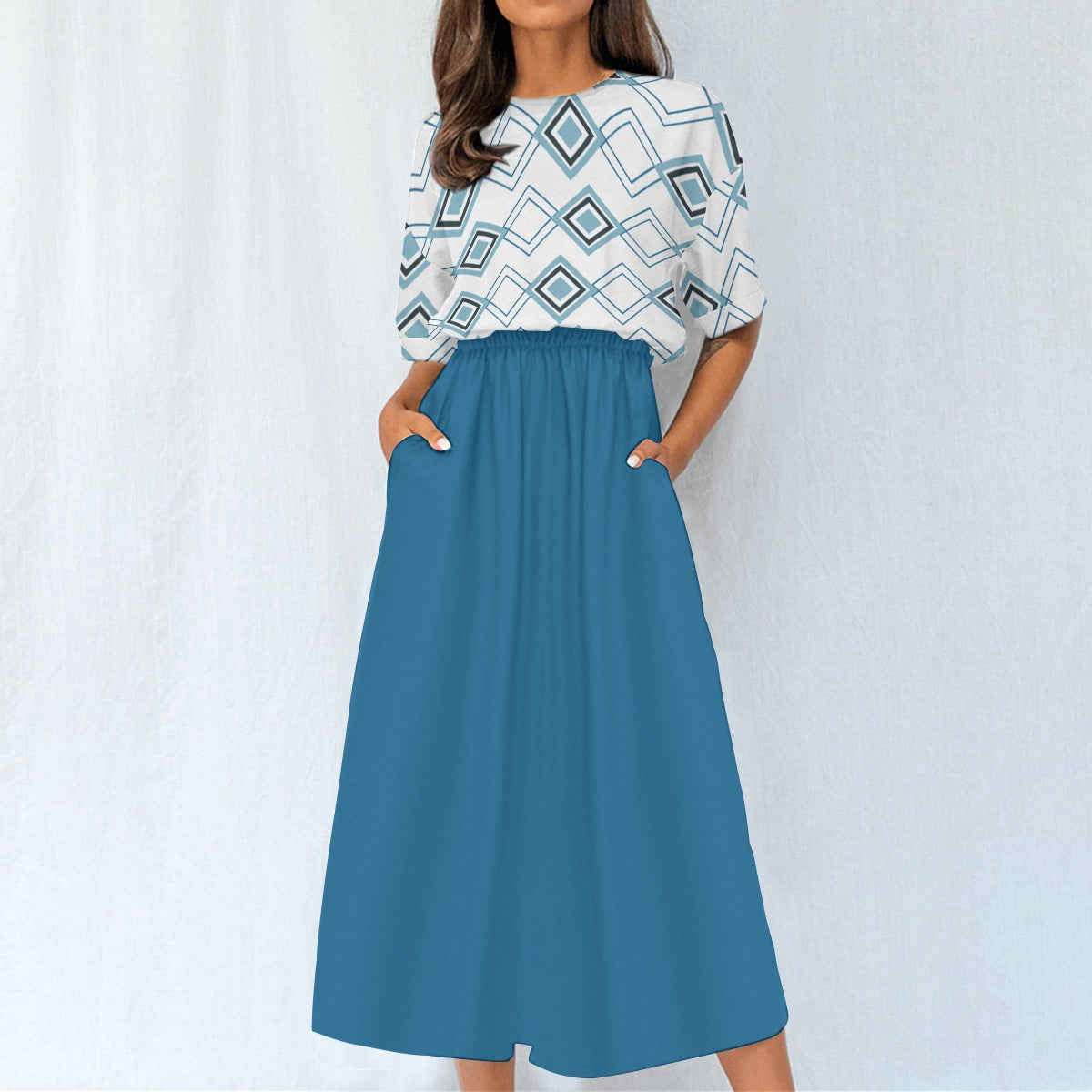 Cerulean Art Deco Maxi Dress - Elegant and Timeless - Misfit Marketing Design Studios