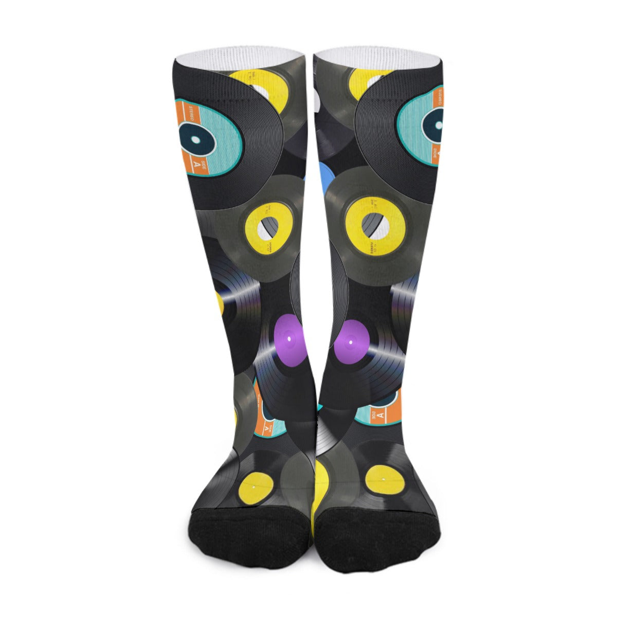 Unisex Vinyl Records Long Socks - for Music Lovers and Vinyl Enthusiasts - Misfit Marketing Design Studios