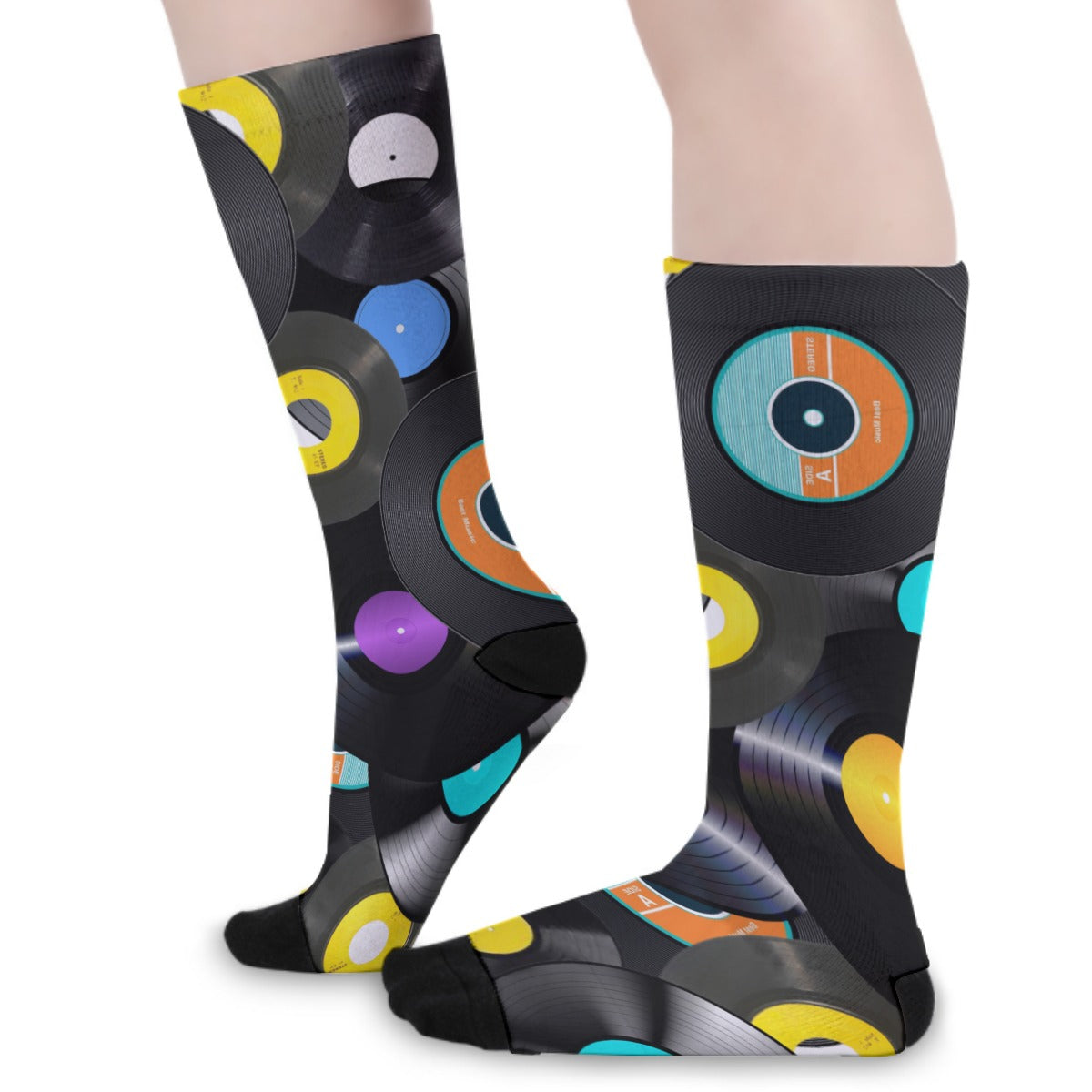 Unisex Vinyl Records Long Socks - for Music Lovers and Vinyl Enthusiasts - Misfit Marketing Design Studios