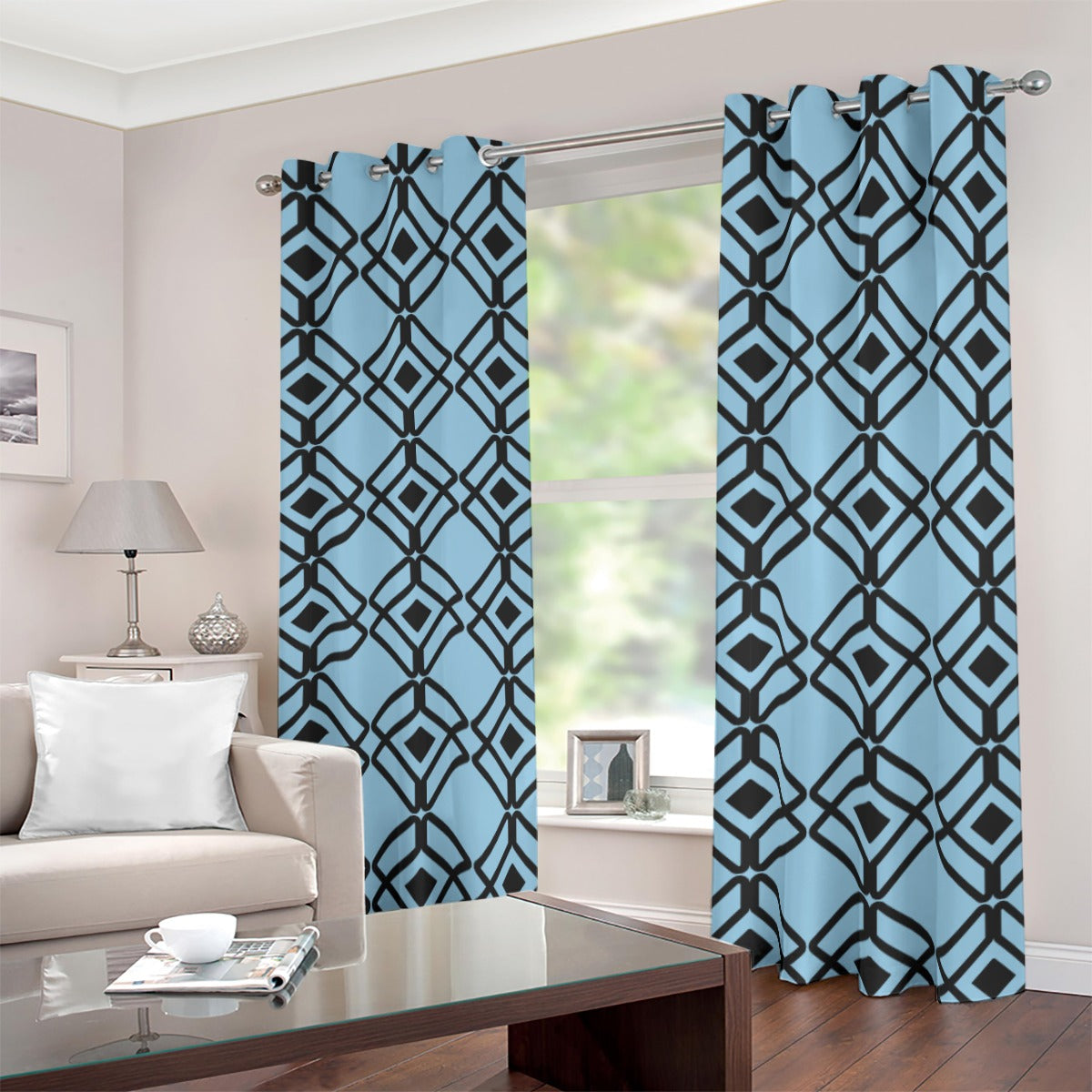 Ocean Blue Blackout Grommet Curtains - Misfit Marketing Designs