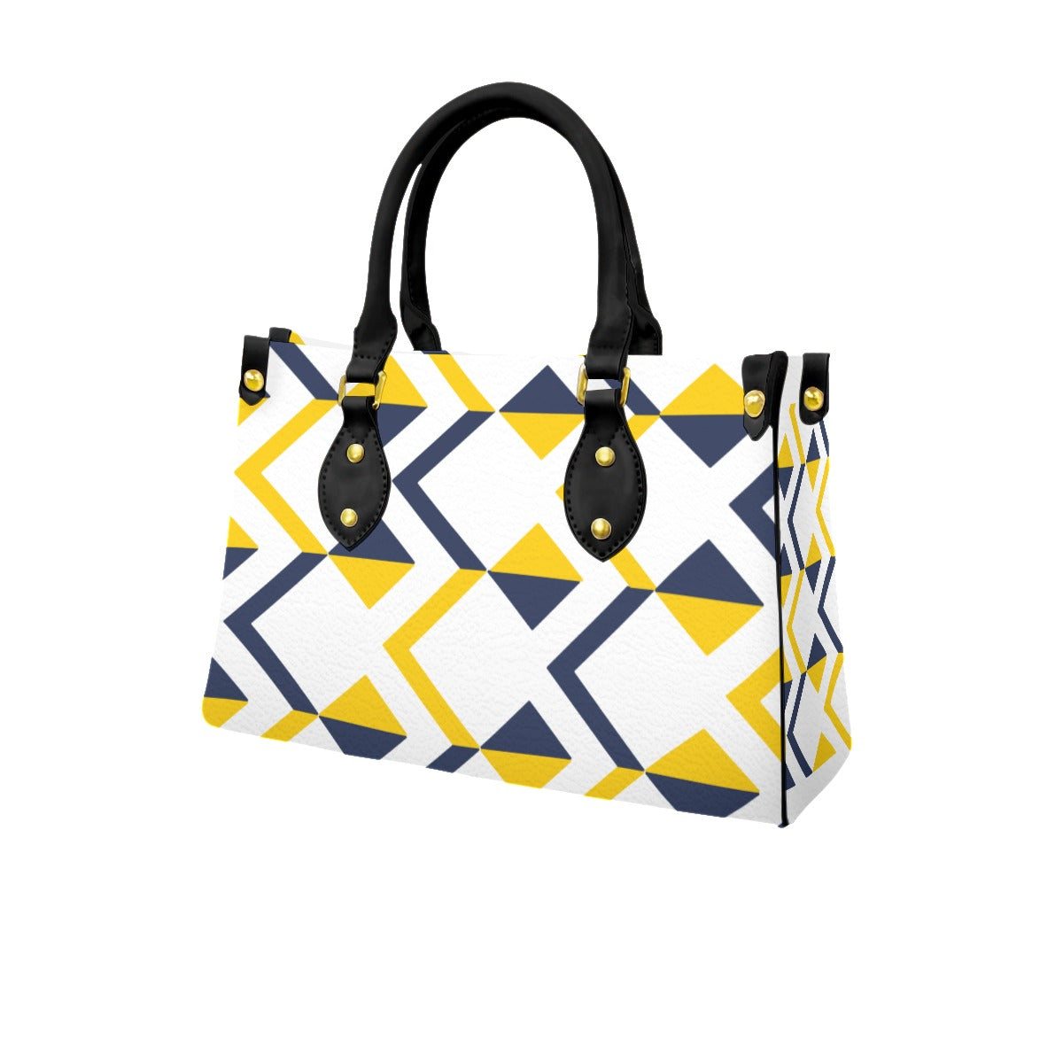 Golden Yellow and Blue Abstract X Leather Handbag -white - Misfit Marketing Designs