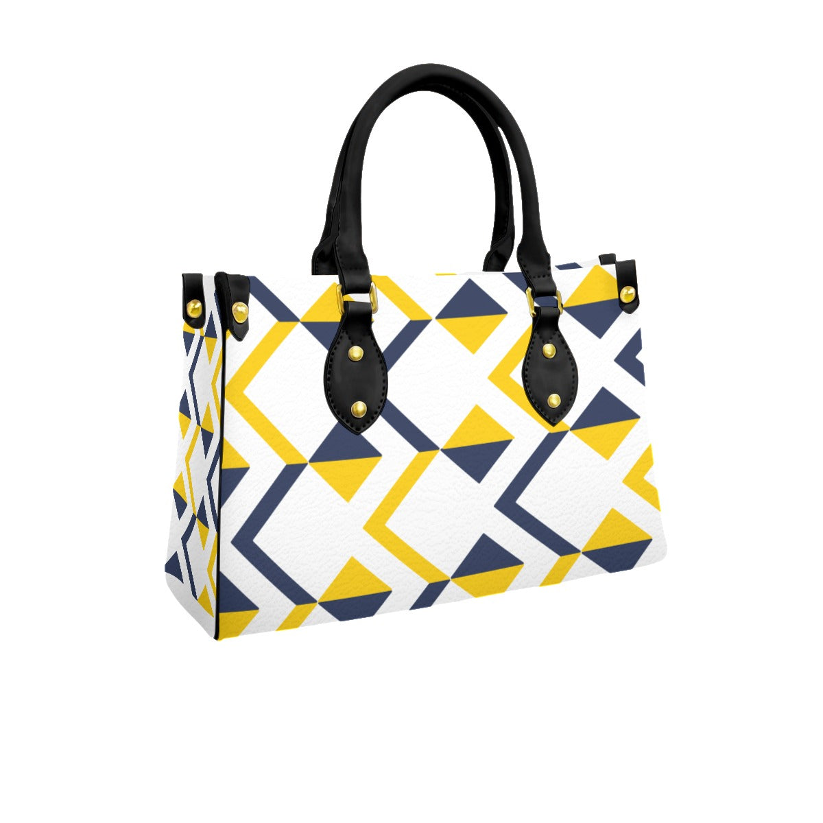 Golden Yellow and Blue Abstract X Leather Handbag -white - Misfit Marketing Designs