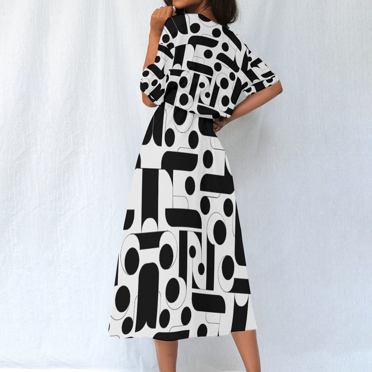 Abstract Black and White Elastic Waist Dress - Chic and Versatile Design - Misfit Marketing Design Studios