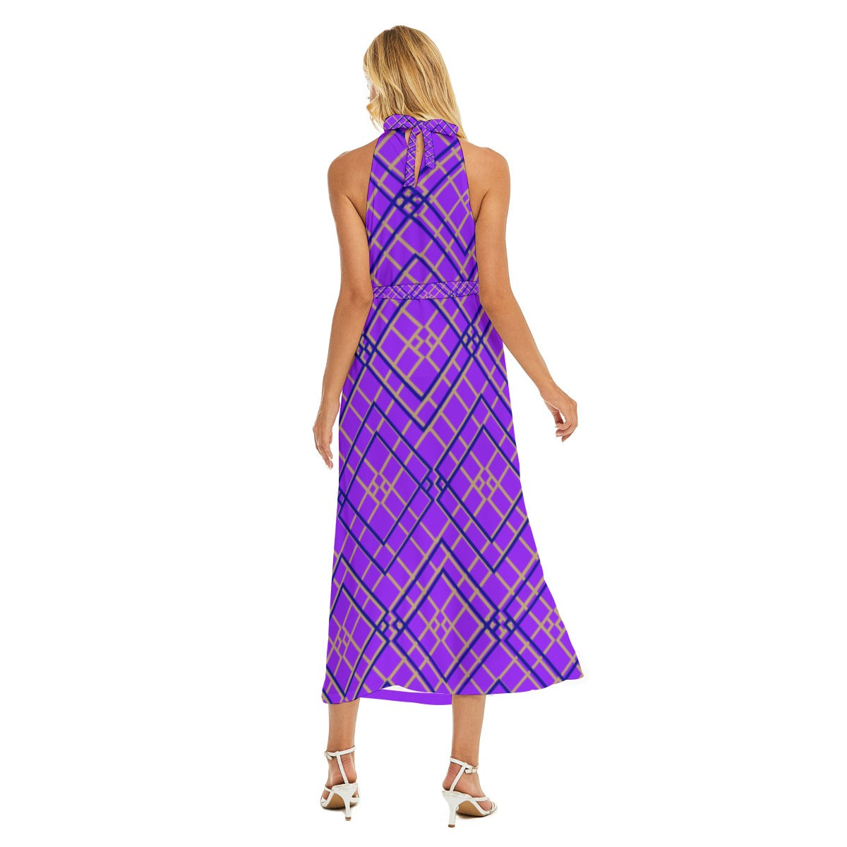 Dark Violet Women's Wrap Hem Belted Halter Dress - Misfit Marketing Design Studios